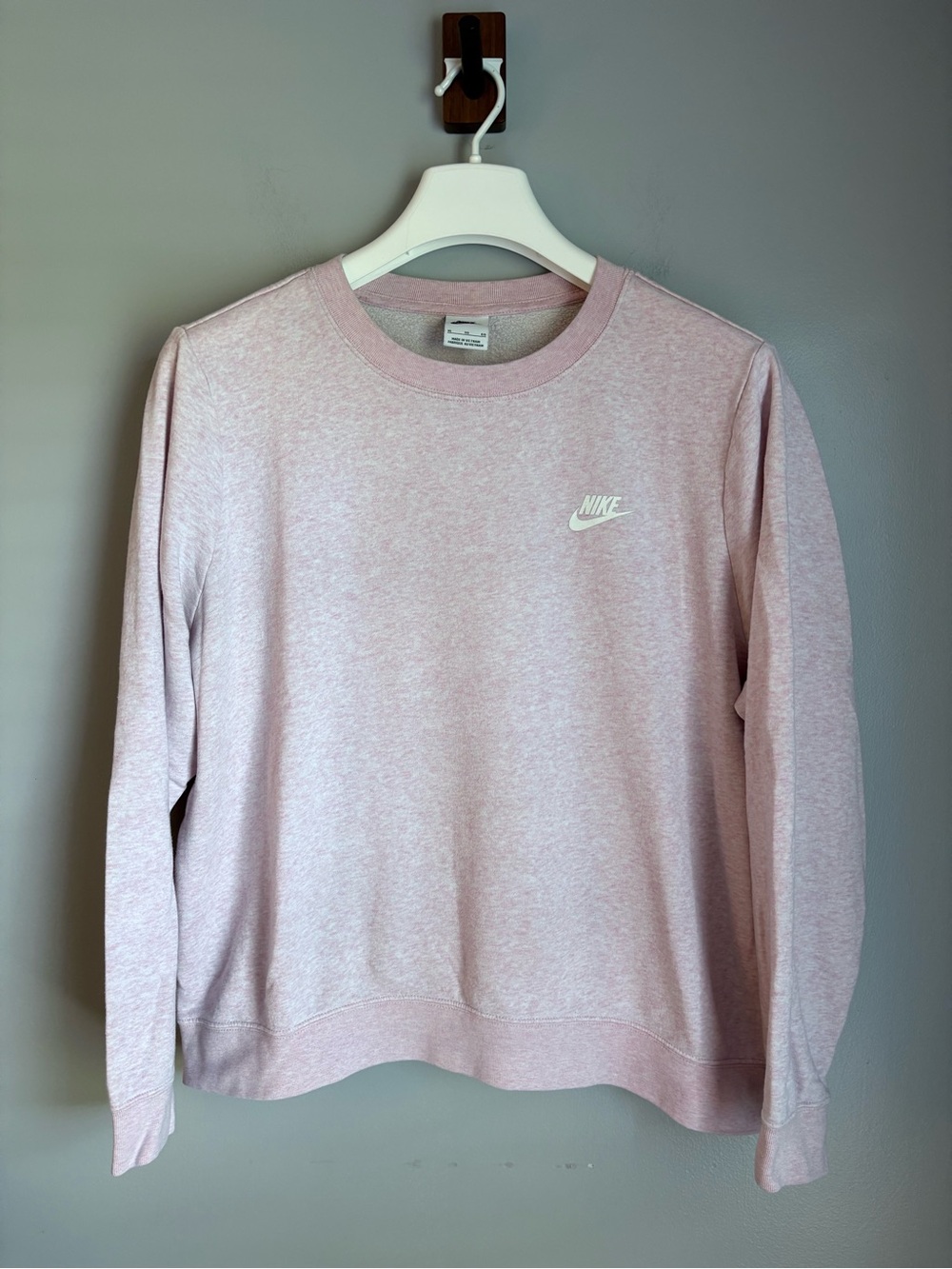 Nike Womens XL Light Pink Heathered Fleece Crewneck Sweatshirt Embroidered Logo